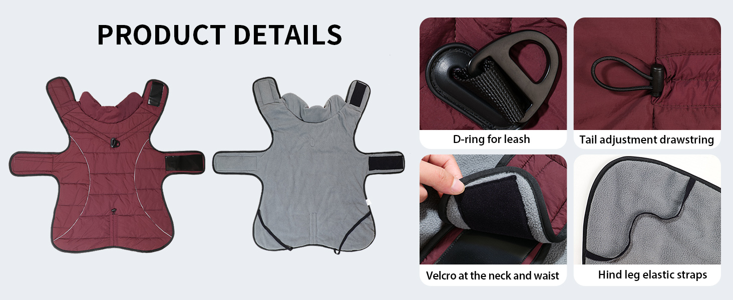 Водонепроникний теплий зимовий одяг для собак Heywean: куртка, жилет, пуловер з флісу, D-Ring, світловідбивачі, клямки, для малих, середніх та великих собак, червоний (L)