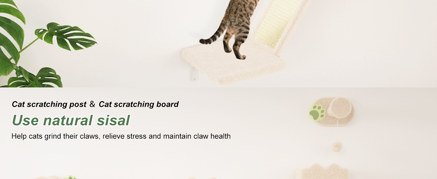 Комплекс для котів BYBYME з гамаком, ліжком та високими полицями для кількох котів, плюшевий лежак, когтеточка та стовпчики з сизалю, 6 шт., міцні меблі для лазіння (бежевий, 5 шт. з довгою перемичкою)