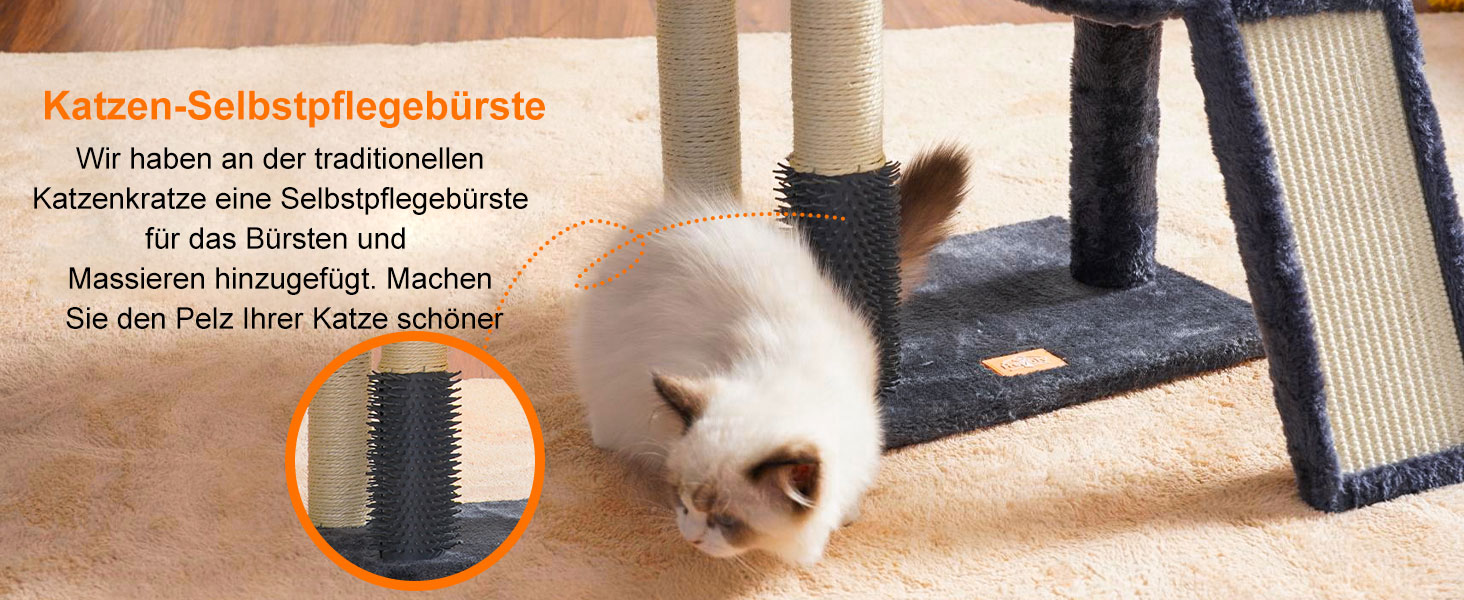 Котячий будиночок Heybly з когтеточкою та щіткою, сірий, HCT005SG