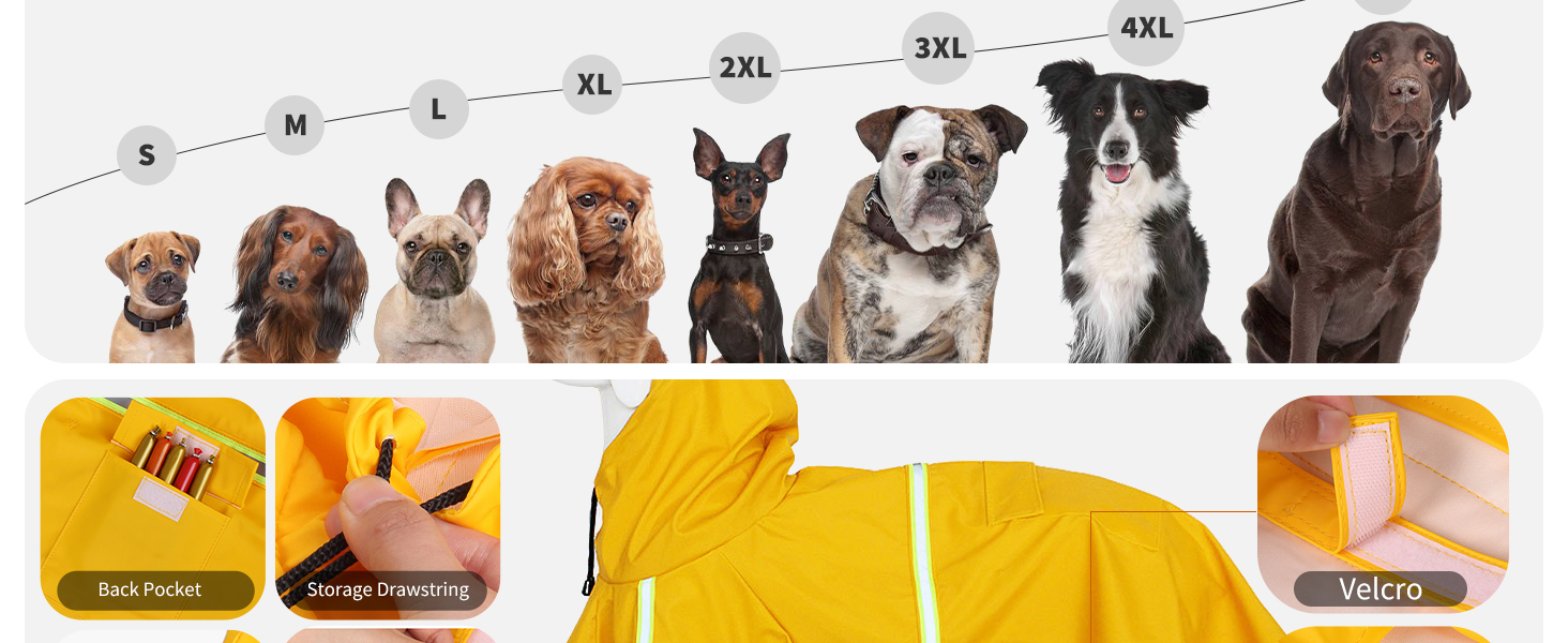 Дощовик для собак PETCUTE з капюшоном, водонепроникний, з світловідбиваючими смугами, регульований, для малих, середніх та великих собак, рожевий S