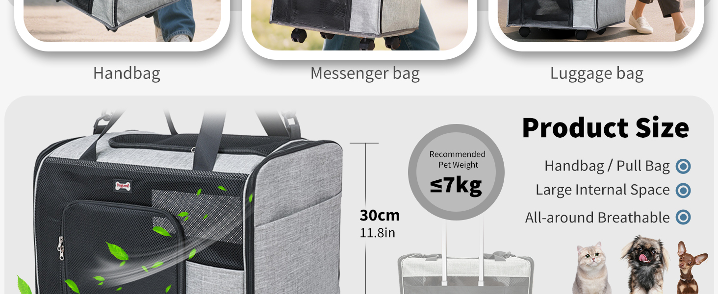 Транспортний бокс для котів та собак PETCUTE, складаний, з килимком, бічні кишені, з колесами, для подорожей та кемпінгу, сірий