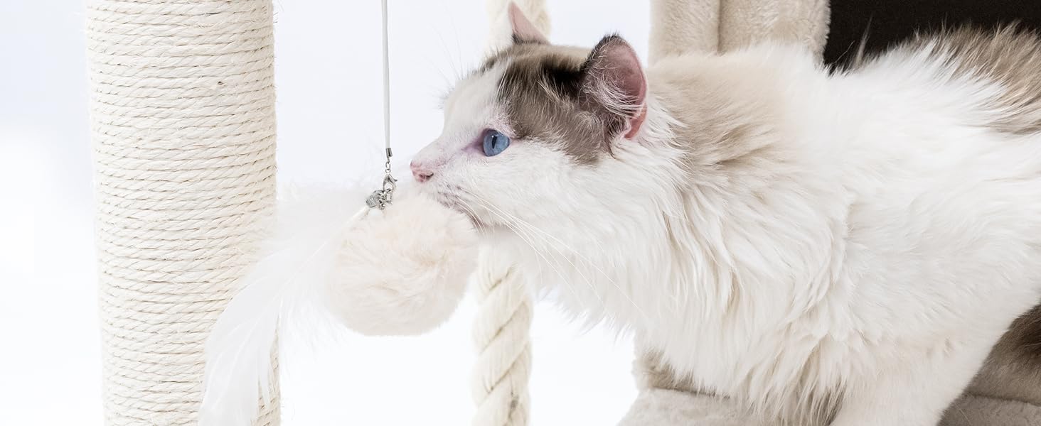 Дряпка для котів Petrebels Lodge 107 см, стійка, з XXL лежаком, для літніх котів, бежевий/кремовий колір