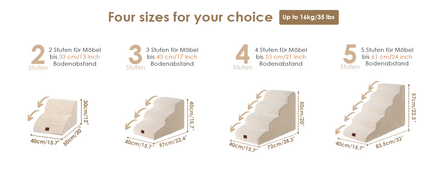 Сходинки для собак EHEYCIGA: компактні та зручні для маленьких собак, 40 см заввишки, 3 сходинки, з миючим покриттям та антиковзким покриттям, бежевий колір (40 x 57 x 40 см)