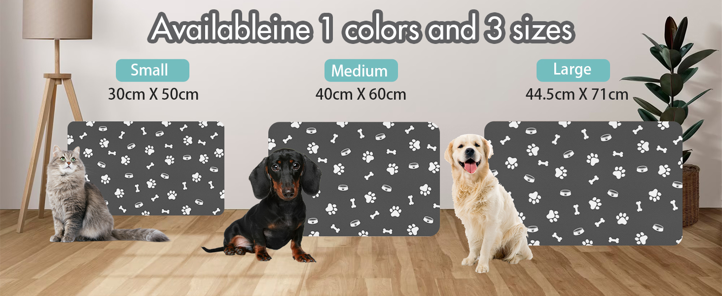 Підкладка для годівлі домашніх тварин – вбираюча підкладка під миски для їжі та води, без плям, швидковисихаюча (темно-сіра, з кількома лапами, 44.5 x 71 см)