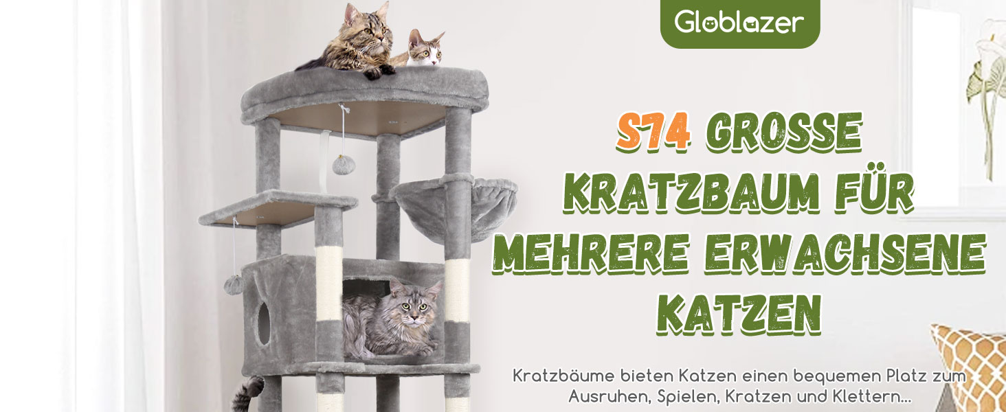 Драбина-будинок для котів Globlazer S74 XXL (188 см, сірий) - міцна, кутова, з будиночком та платформами