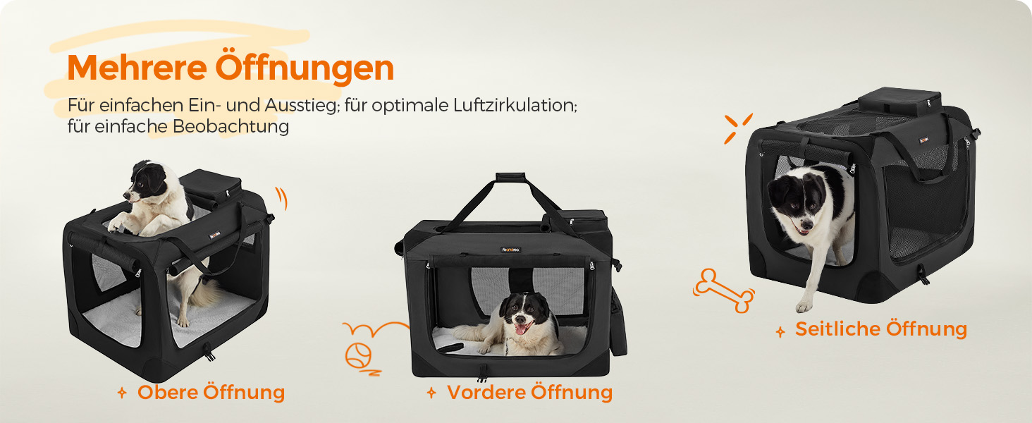 Клітка для собак Feandrea, XL, 81 x 58 x 58 см, чорна, з металевим каркасом та зручними ручками