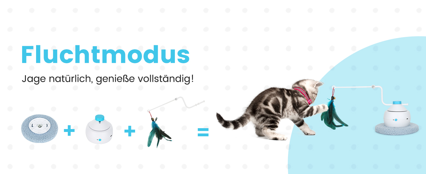 Інтерактивна іграшка для котів HAPPY HACHI 3 в 1: автоматична іграшка з пір'ям, USB-зарядка, комплект аксесуарів, блакитний колір