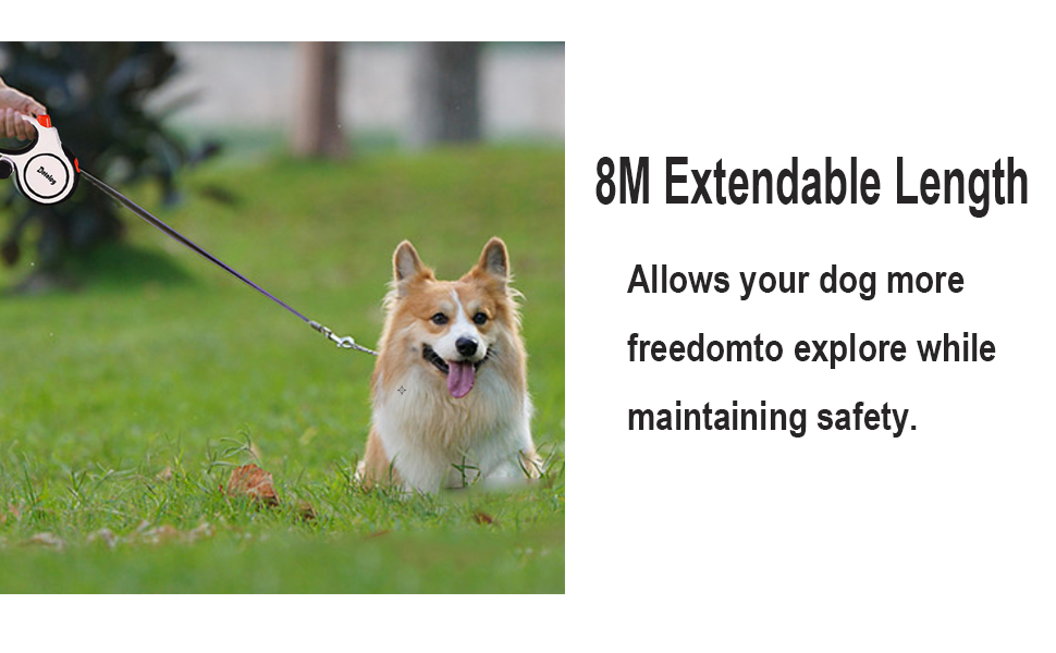 Еластична повідка для собак Dotolog, висувна, до 8 м, для собак середніх та великих порід (до 50 кг), чорна