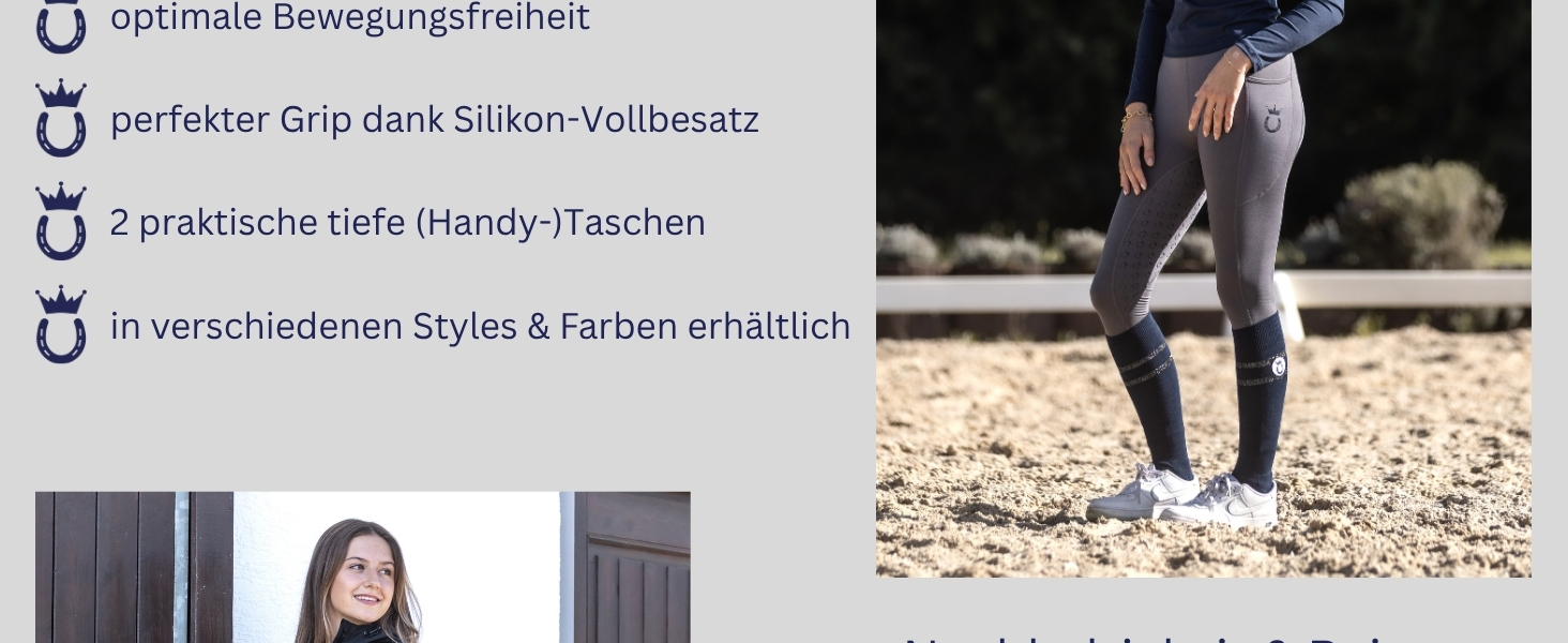 Легінси для верхової їзди Royal Horsemen для жінок та дівчаток (XXS-XL) з силіконовим покриттям - зручні легінси з високою талією з кишенею для телефону та шлевками для ременя - колір: сірий сталь, розмір: Slim 38
