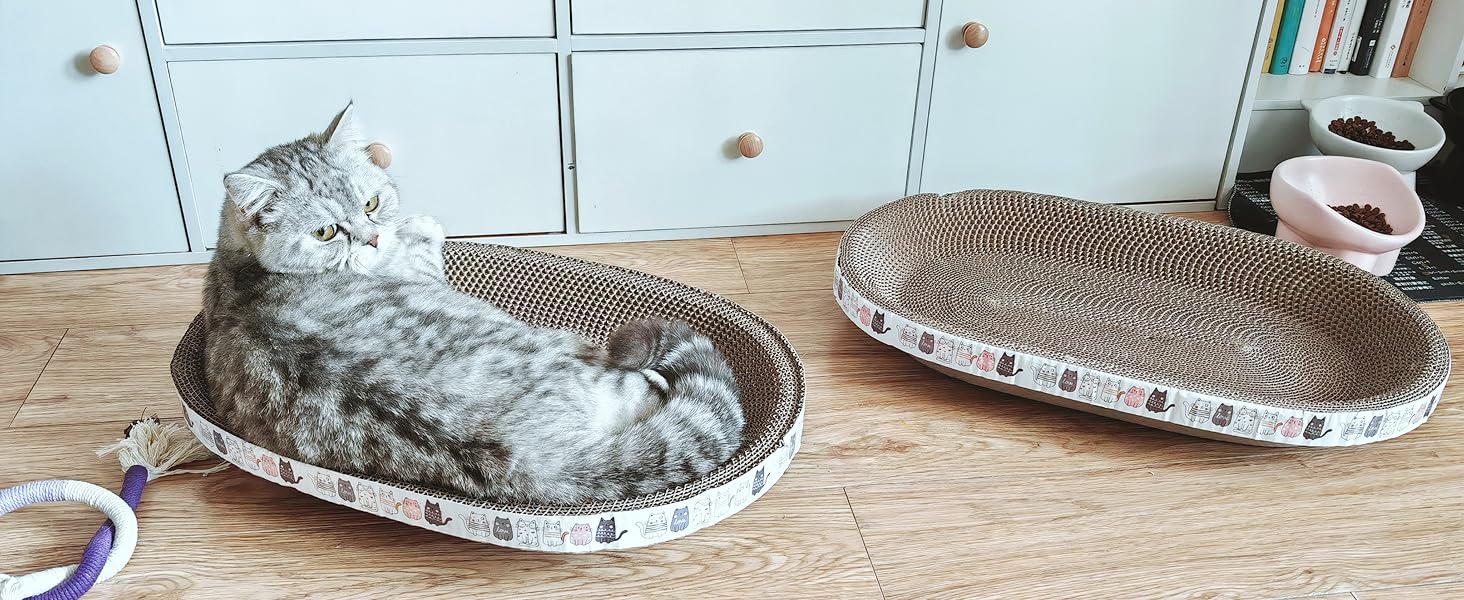 Килимок-подряпування для котів 2 шт., овал, 61 см, з м'якою лежанкою, з картону, для дому