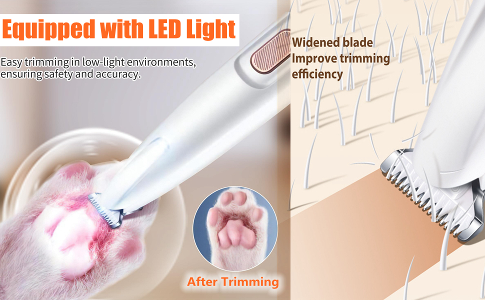 Електрична машинка для стрижки лап собак з LED-підсвічуванням, безшумна, акумуляторна. Ідеальна для догляду за лапами, очима, вухами та обличчям собак.