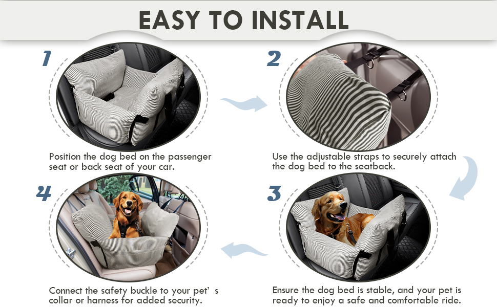 Автокрісло для собак - автокрісло-бустер для маленьких та середніх собак до 18 кг з ременем безпеки та кишенями для зберігання, антиковзаюча підставка (смугастий морський колір) (коричневий, 76.2 x 52 см)