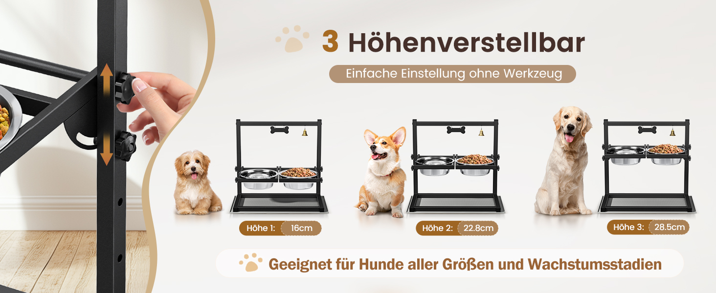 Підвищена годівниця для собак Sunowl, регульована по висоті та куту нахилу, 0-90°, 2 миски з нержавіючої сталі, повільне годування, не проливається, з килимком