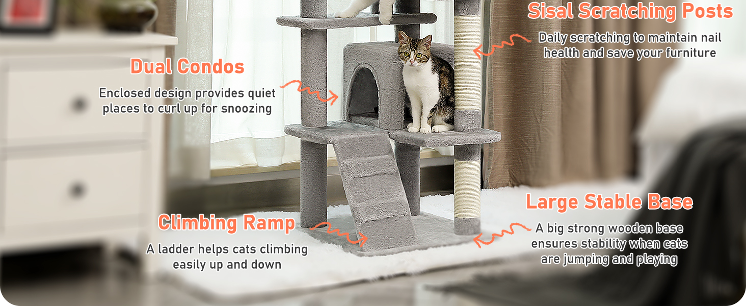 Драбина для котів PETEPELA 143 см з подушкою, кігтеточкою та двоповерховим будиночком – велика, зелена (сіра)