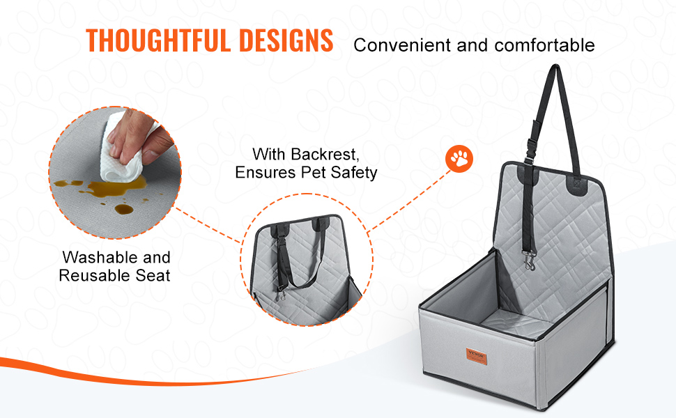 Автокрісло для собак VEVOR, сіре, до 12 кг, з підтримуючою рамою та страхувальним ременем