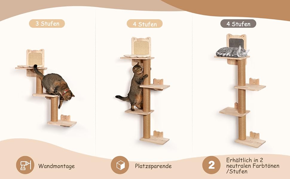 Кігтеточка для котів LitaiL Wandkratzbaum: 4 яруси, 110 см, з екошкіри, сірий колір