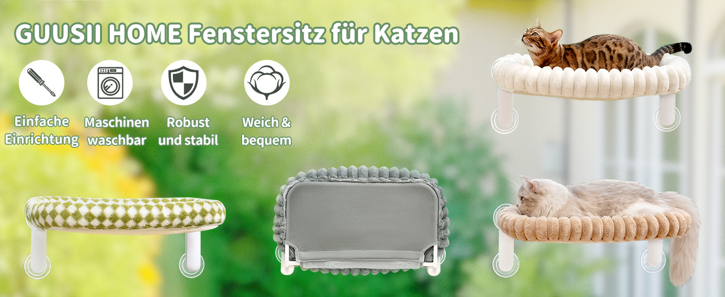 Ліжко для котів GUUSII HOME на вікно, розкладне, м'який плюш, 54*30 см (білий, M), 4 присоски, миється