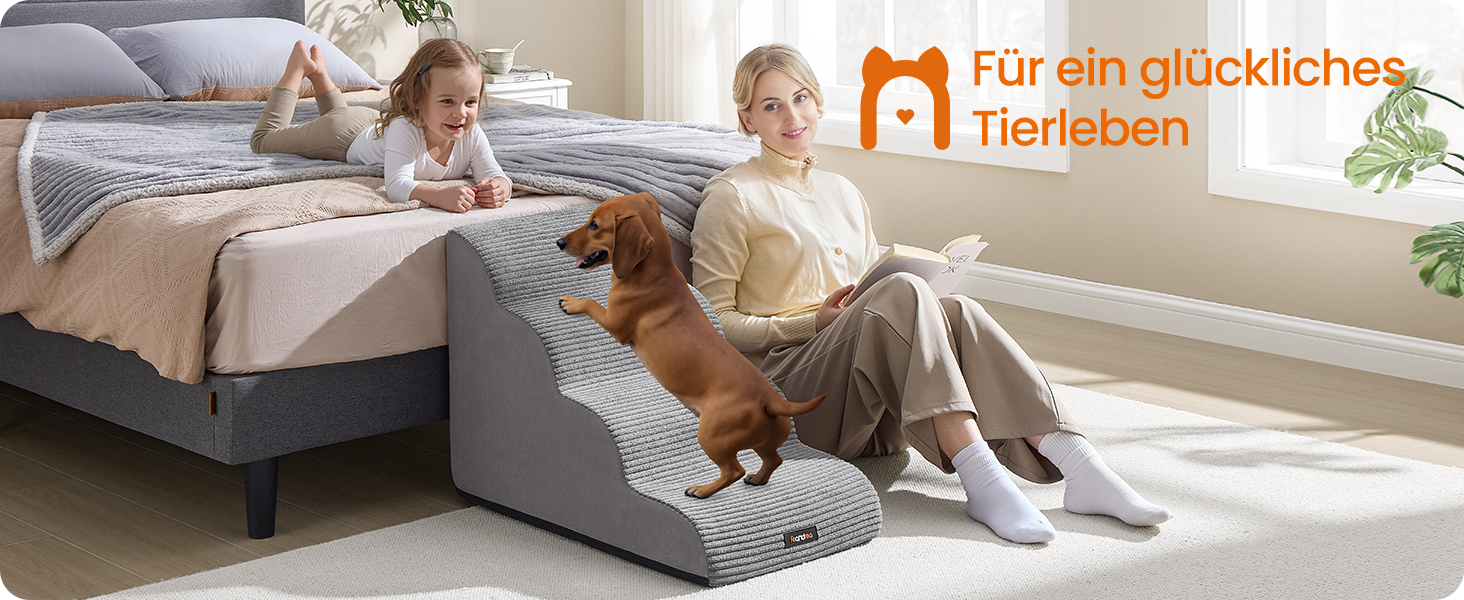 Сходинки для собак Feandrea, 4 сходинки, для маленьких собак, котів, водонепроникні, неслизькі, знімний чохол, сірий PPS004G01