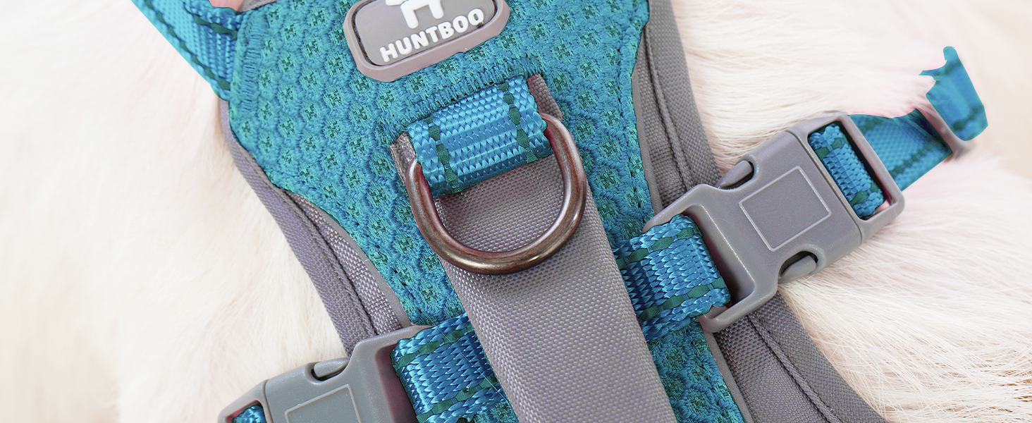 Нашийник-шлейка Huntboo для собак, анти-випадковий вихід, для панічних собак, світловідбиваючий нашийник з ручкою, регульований (S, 1 шт., блакитно-зелений)