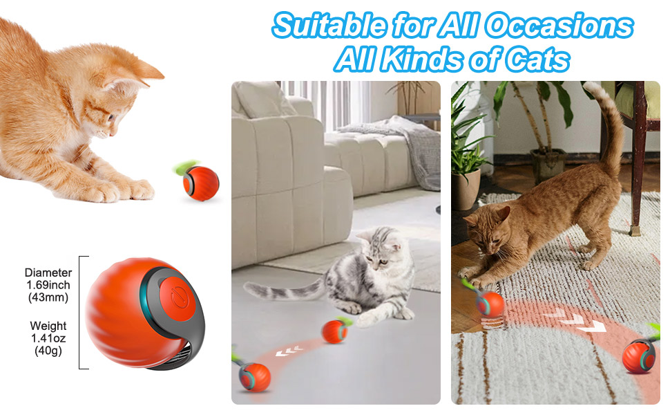 Інтерактивна іграшка для котів - м'ячик з фешкою, акумуляторний, 2 режими, автоматичний, для дому, оранжевий