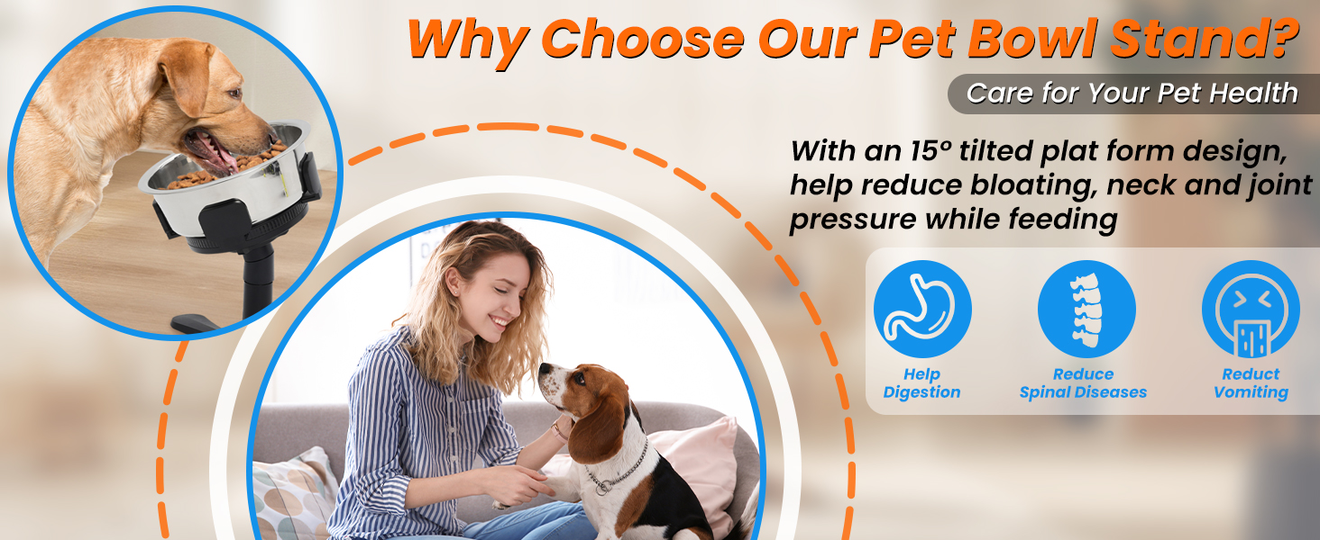 Підвищена годівниця для собак на регульованому підставці, 3 рівня та кут нахилу, сумісна з різними мисками, годівниця для собак із нержавіючої сталі для середніх та великих собак