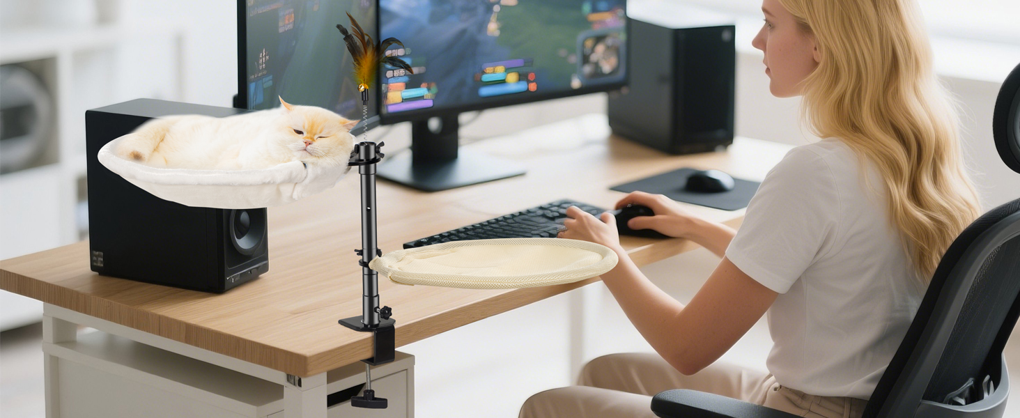 Крісло-гамак для котів Uross - 360° обертання, регульована висота, м'яка лежанка з 2 знімними чохлами, для дому та офісу, цілорічне використання (двошарове, бежеве)