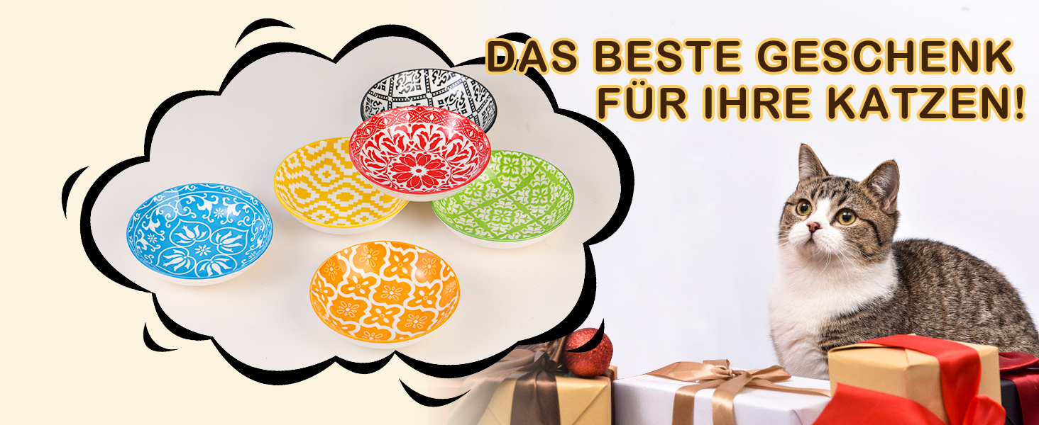 Набори мисок для котів з кераміки Katzennäpfe - 6 шт. Миски для корму котів, широкі та плоскі, місткістю 250 мл, білий колір, стиль мінімалізм, безпечні для мікрохвильовки та мийки