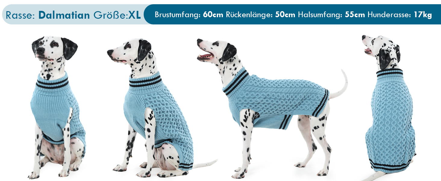 Теплий в'язаний пуловер для собак з коміром-стійкою, блакитний, 3XL XXXL | Підходить для великих собак: Лабрадор, Боксер