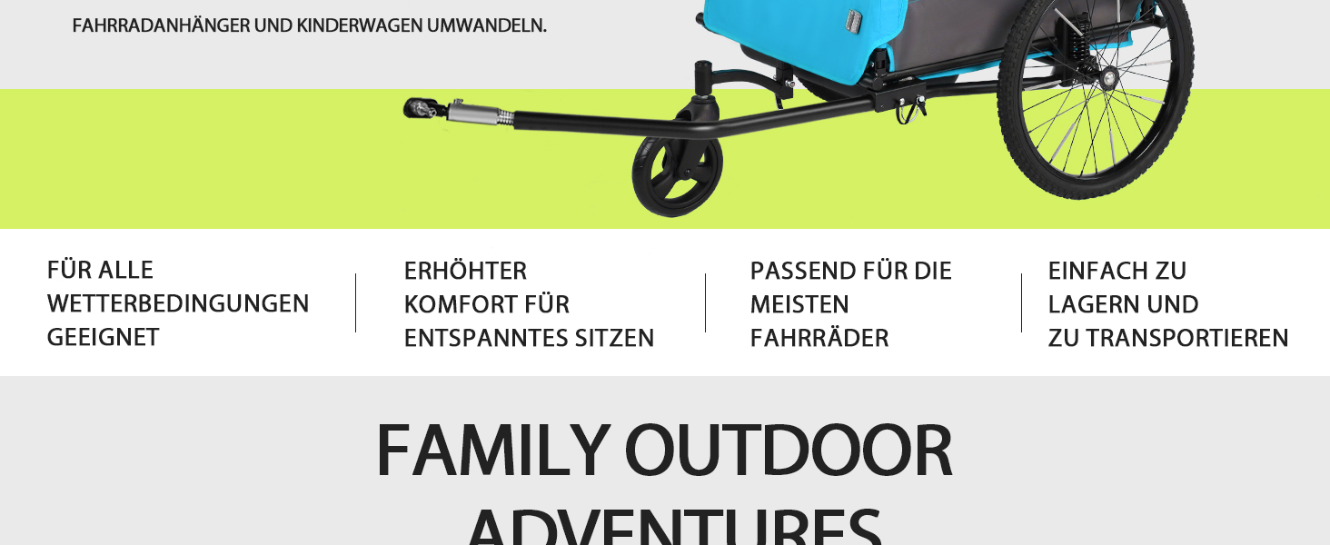 Дитячий велопричіп 2в1 Kinderkraft з функцією візка та бігуна, амортизація, регульована ручка та гальма, для 1-2 дітей до 40 кг (Блакитний)