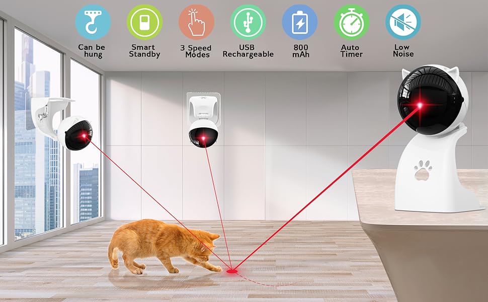 Інтерактивна лазерна іграшка для котів Petiepaw, автоматична, USB, 3 режими швидкості