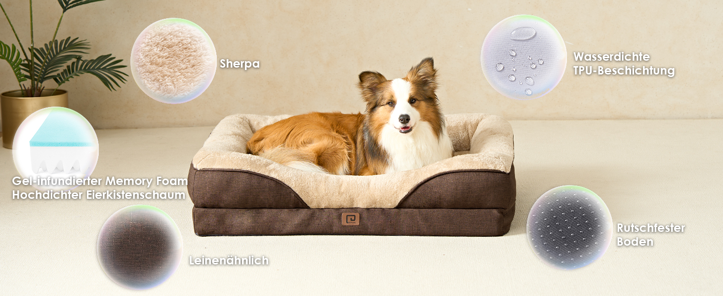 Ортопедичне ліжко для собак великих порід EHEYCIGA, 106x76x18.5 см, з піною з пам'яті, миється, водонепроникне, коричневе