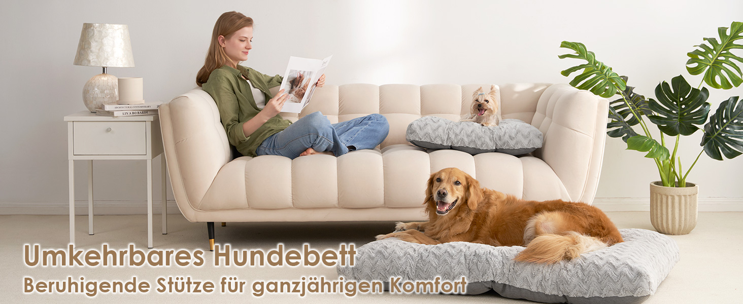 Килимок для собак великих порід, 104x68 см, XL, з штучним хутром та льоном, сірий, 104 x 68 x 10 см