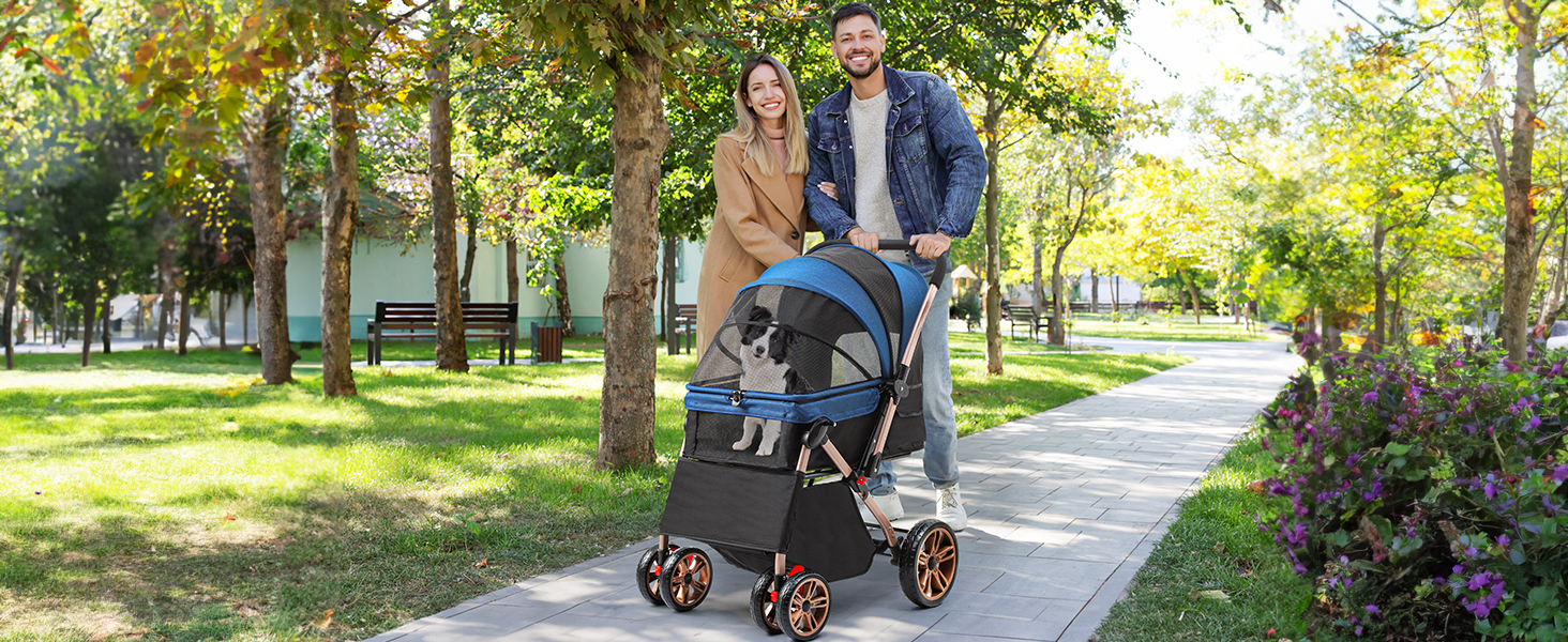 Візок для собак YITAHOME, блакитний, для маленьких собак, з обертовим ручками, сітковими вікнами та тримачем для напоїв