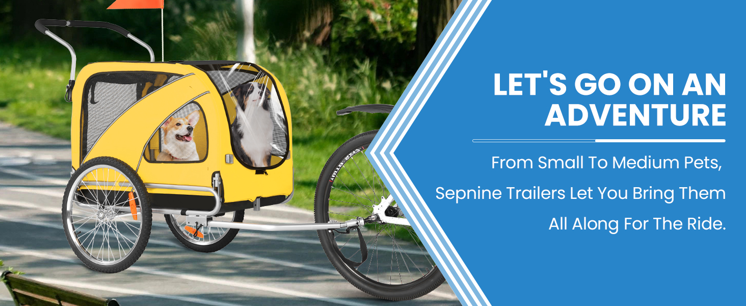 SEPNINE® Причіп для собак XL 2-в-1, велосипедний та візок для собак до 40 кг, складний з гальмами та зчіпним пристроєм, для середніх та великих собак - Синій (Жовтий - до 40 кг)