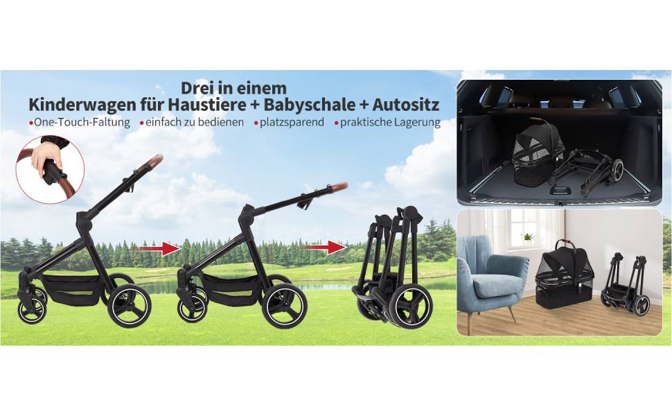 Візок для собак Zstar Hundewagen - чорний, для 2 маленьких тварин (до 15 кг), знімні сумки