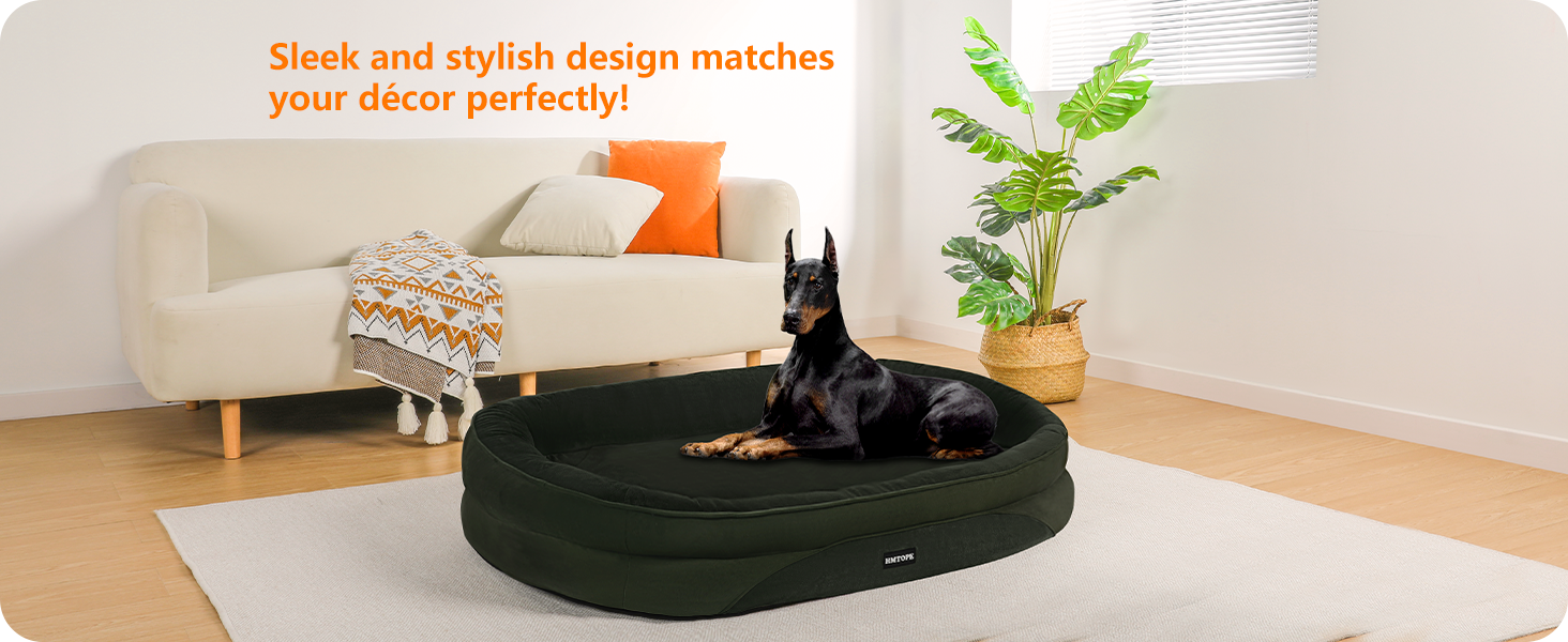 Ортопедичне ліжко для собак, ліжко-софа з валиком для шиї, кошик для собак з антиковзною основою, знімне та пральне, для великих собак, 122 x 90 x 19 см, оливковий колір