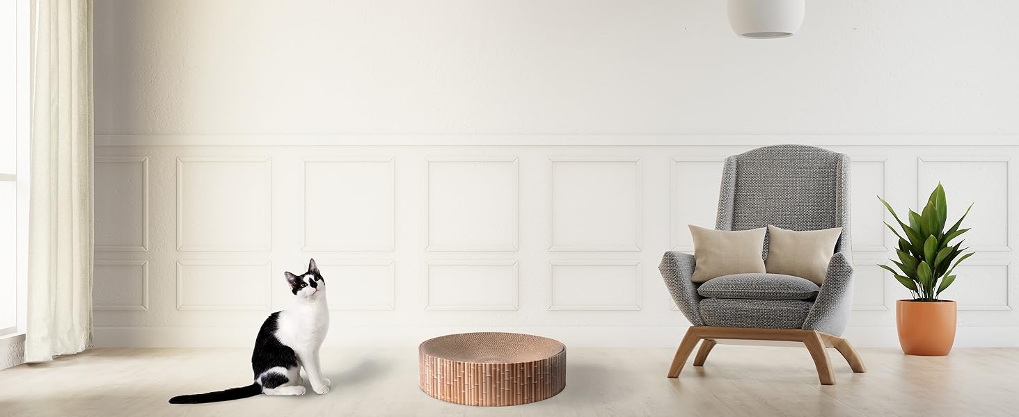 Кігтеточка для котів Petaureus Zylinder з вставкою | Стильна та екологічна | Ø 40 см | Кігтеточка з переробленого картону з змінним вкладишем