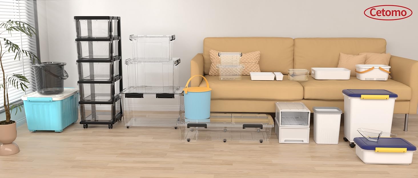 Контейнер для корму для собак Cetomo 32L (3 шт.) з роликами, герметичний, з силіконовим ущільнювачем, з застібками, прозорий, 32л (12кг)