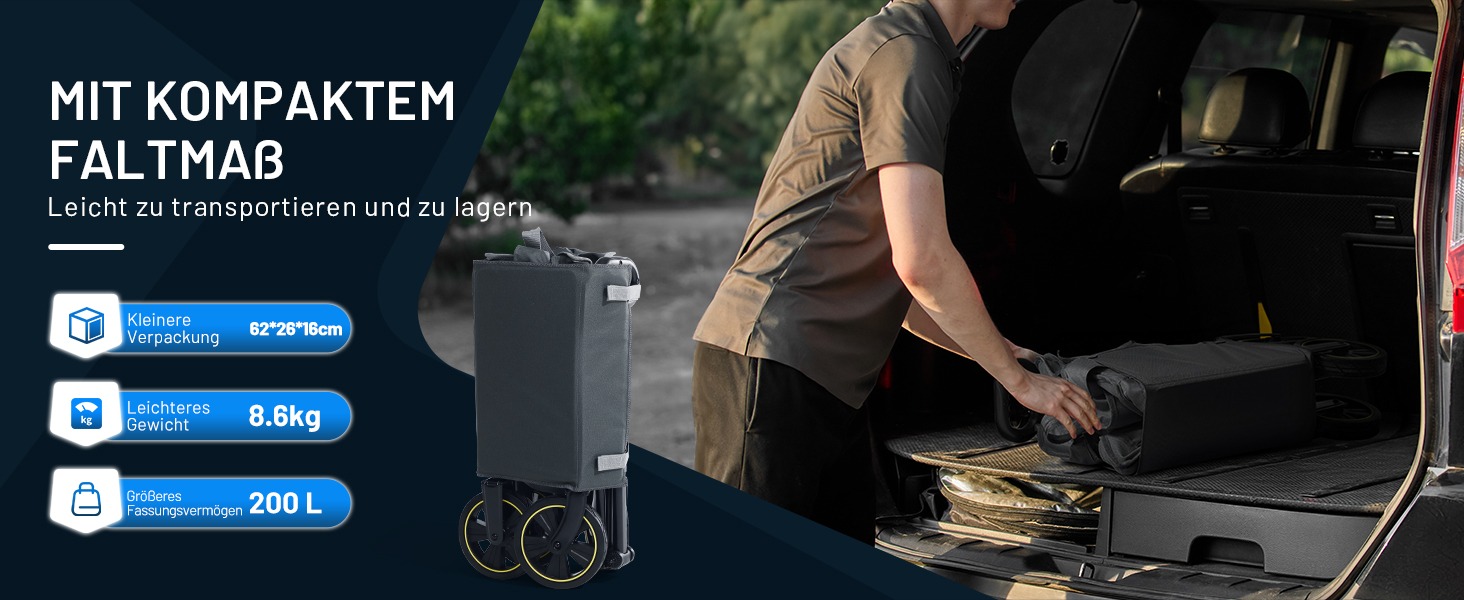 Болерваген Timber Ridge 200L складний з підстаканником, для саду, кемпінгу, покупок. Витримує 100 кг (сірий)