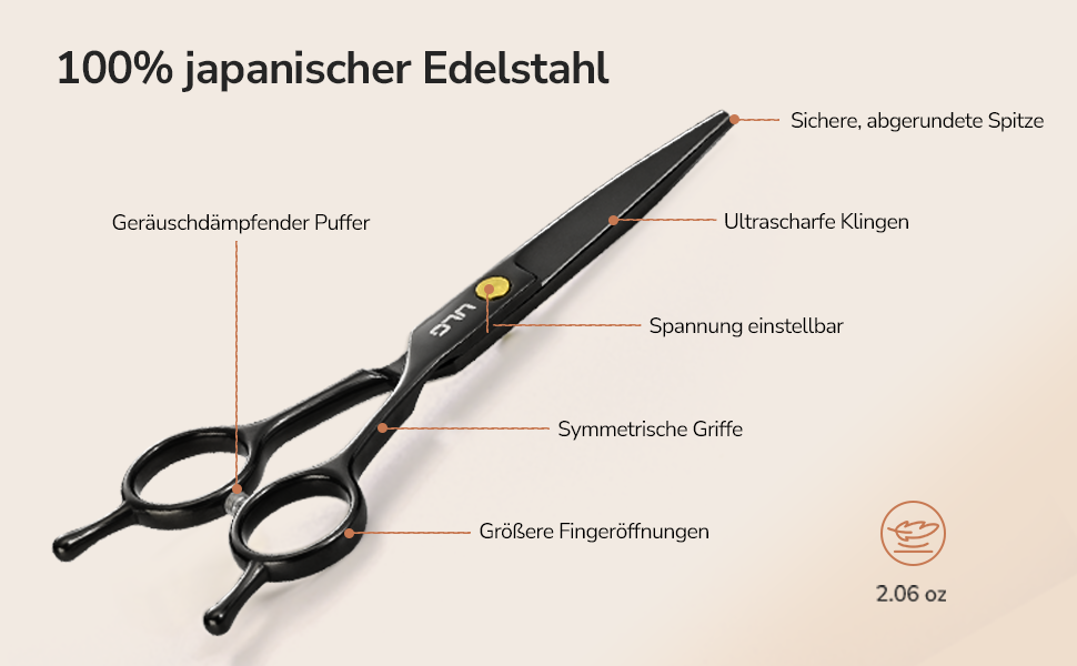 Професійний набір для стрижки волосся ULG: 2 ножиці (16,5 см), розріджувач, гребінець, затискачі, кейс. Підходить для чоловіків, жінок, дітей.