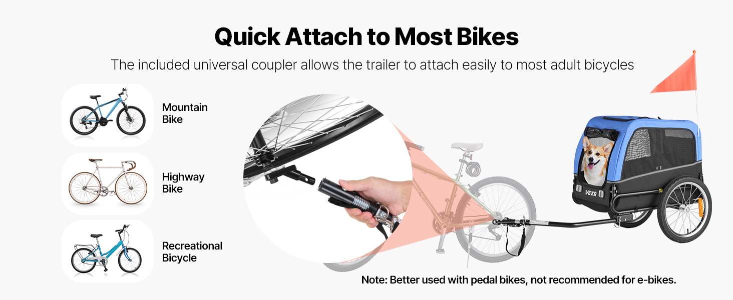 Фаркоп для собак VEVOR, до 30 кг, велосипедний причіп для собак, складаний, універсальний, з відбивачем та прапорцем