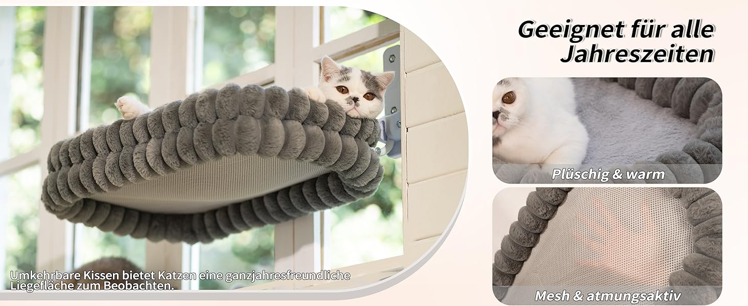 Кішка ліжко-гамак для вікна CheerPals, м'яка знімна наволочка, сталеве гніздо, до 18 кг, білий колір