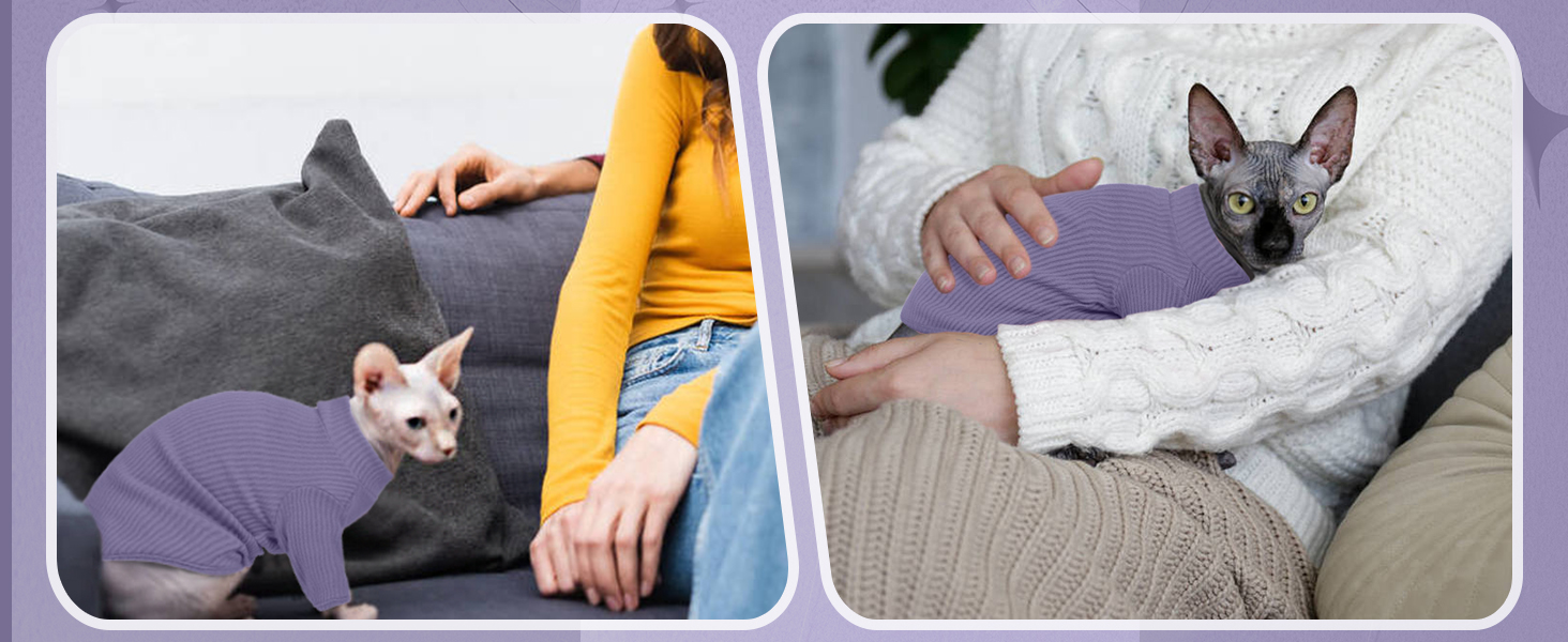 Тепла жилетка для безшерстних котів з високим коміром, фіолетового кольору (L)