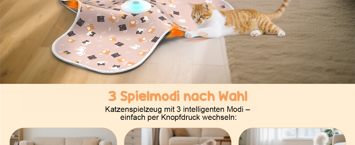 Інтерактивна іграшка для котів FLERDMAU з 3 режимами, з пір'ям та мишкою, електрична, для кількох котів, рожева