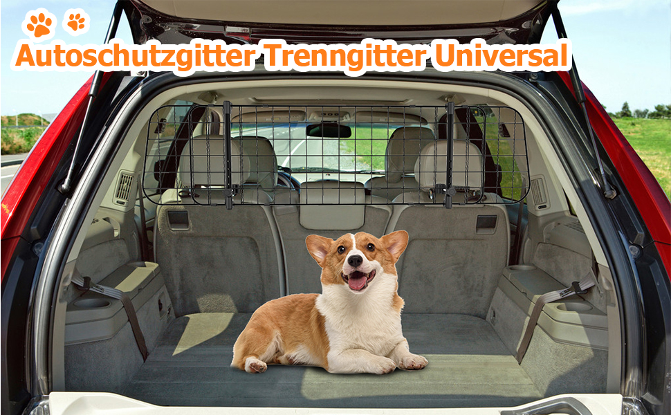 Сітка для собак у машину Herrselsam, перегородка в багажник, захист для собак, регульована ширина, з кріпленням на ремінь безпеки