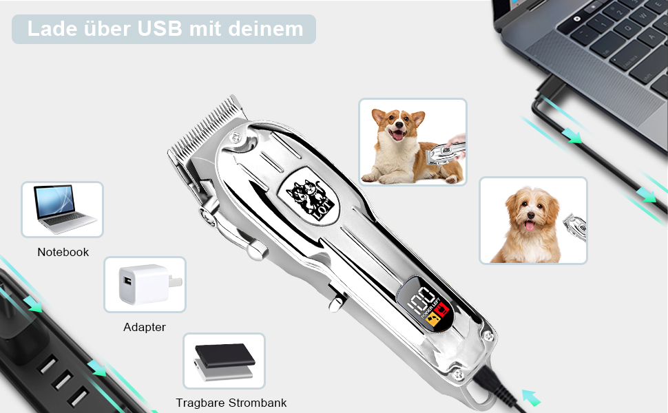 Машинка для стрижки собак, акумуляторна бездротова тиха, підходить для котів та інших домашніх тварин (срібна)