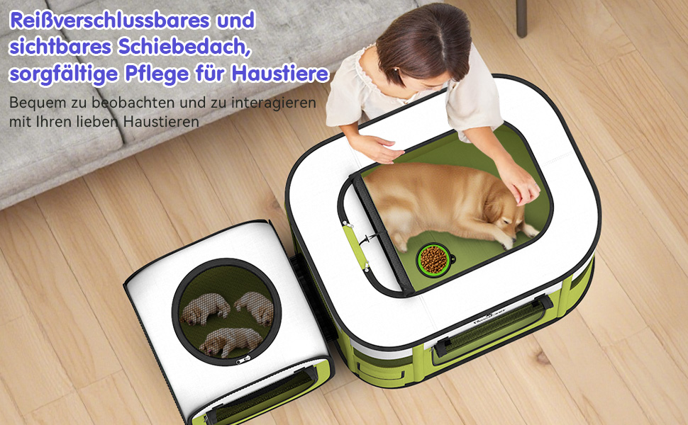 Pawaboo Зручний портативний вольєр для тварин, складаний вольєр для собак з водонепроникного оксфорду, клітка для котів з сумкою, мискою, для цуценят, котів, кроликів, для використання в приміщенні та на вулиці, зелений, M-80×60×55см, (2-в-1 вольєр, A-Білий + Зелений)
