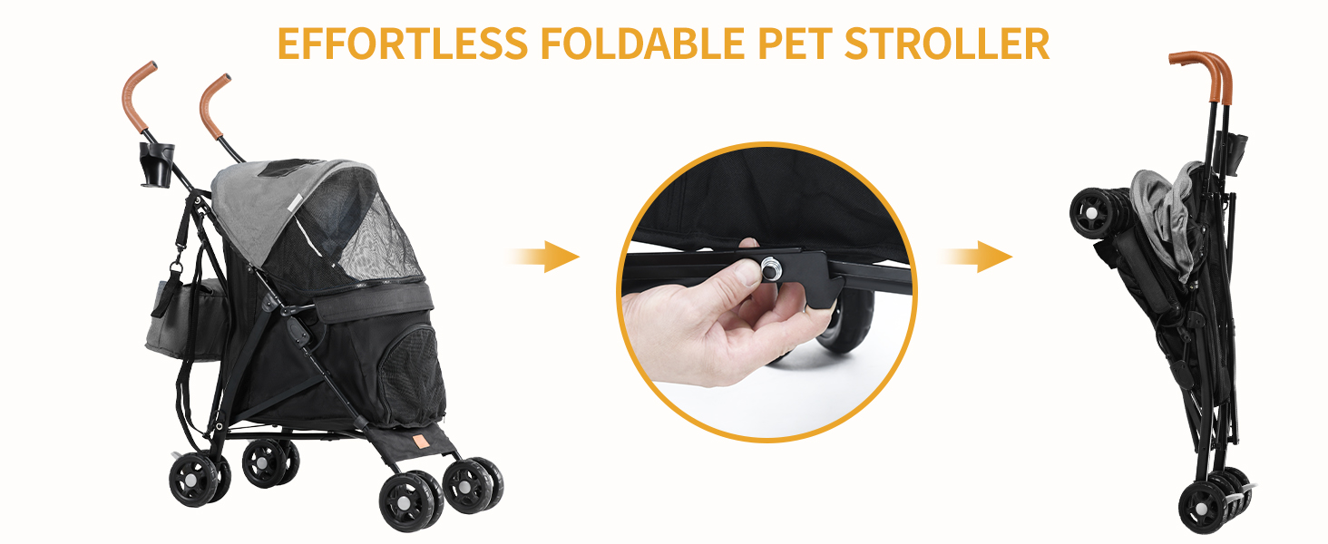 Візок для собак та котів DWVO, 11.3 кг, складаний, з подушкою та кошиком для зберігання, 45.7x83x114 см (Синьо-чорний)