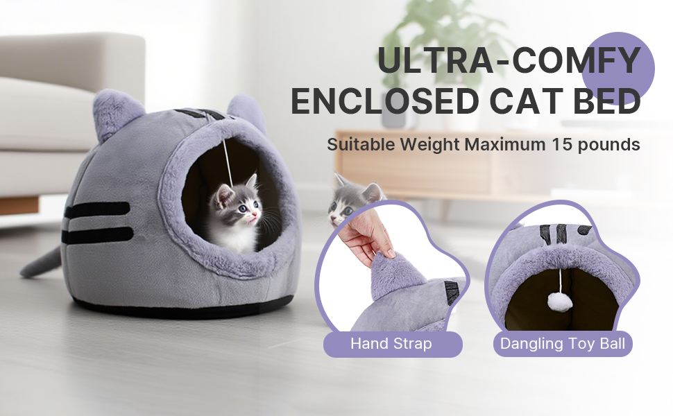 Кішка ліжко для котів, форма кота 40x40x32 см, велика кішка-печера, темно-сірий колір, складне ліжко для котів з пральними подушками, кішка-будиночок для кошенят, маленьких, середніх домашніх тварин, сірий колір