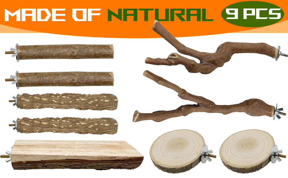 Набір з 9 дерев'яних перекладин Allazone для птахів, гойдалки для папуг, аксесуари для клітки, стиль 2